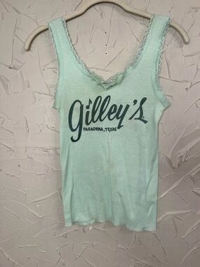 Vintage Gilley’s Pasadena Texas 70s Lace Tank Top Medium Green Sportique Tee